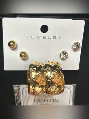 Patterned Hoop Earrings & 2 Stud Sets- Fashion Jewelry